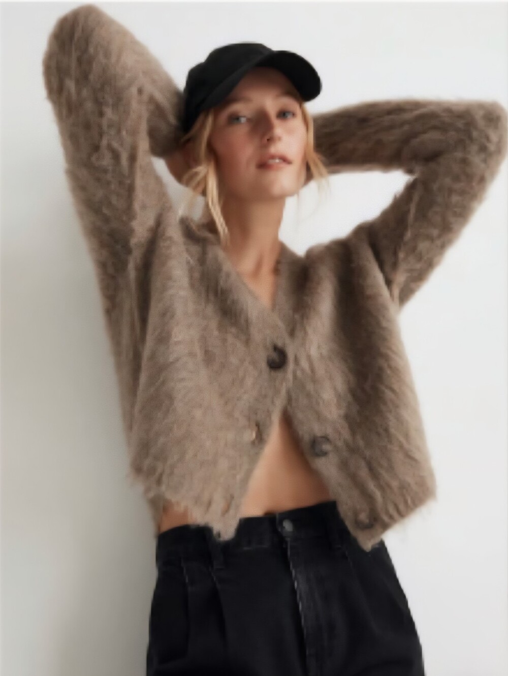 Madewell | Fuzzy Alpaca & Wool V-Neck Cardigan Sweater | Tan |  Size XXS